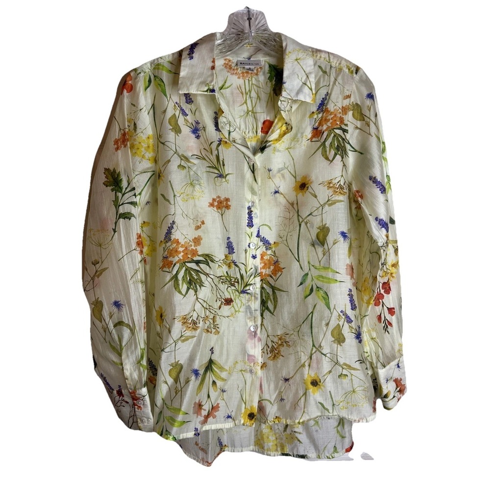 Bailey/44 Sheer Floral Cottagecore Button Blouse Tropical Print Small